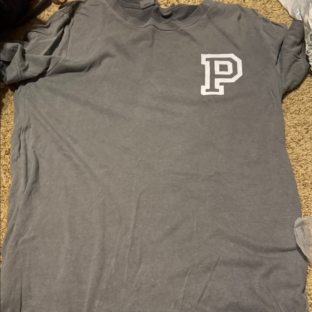 PINK Victoria's Secret Charcoal Tee with White 'P' Emblem
